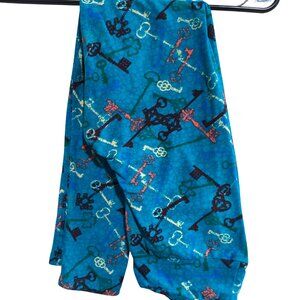 LuLaRoe One Size Skeleton Key Patterned Teal Leggings Buttery Soft